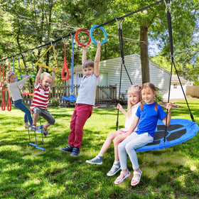 Hapfan 65ft ninja obstacle course in backyard for active outdoor play
