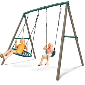 Hapfan 7.5ft tall swing set front view for backyard fun
