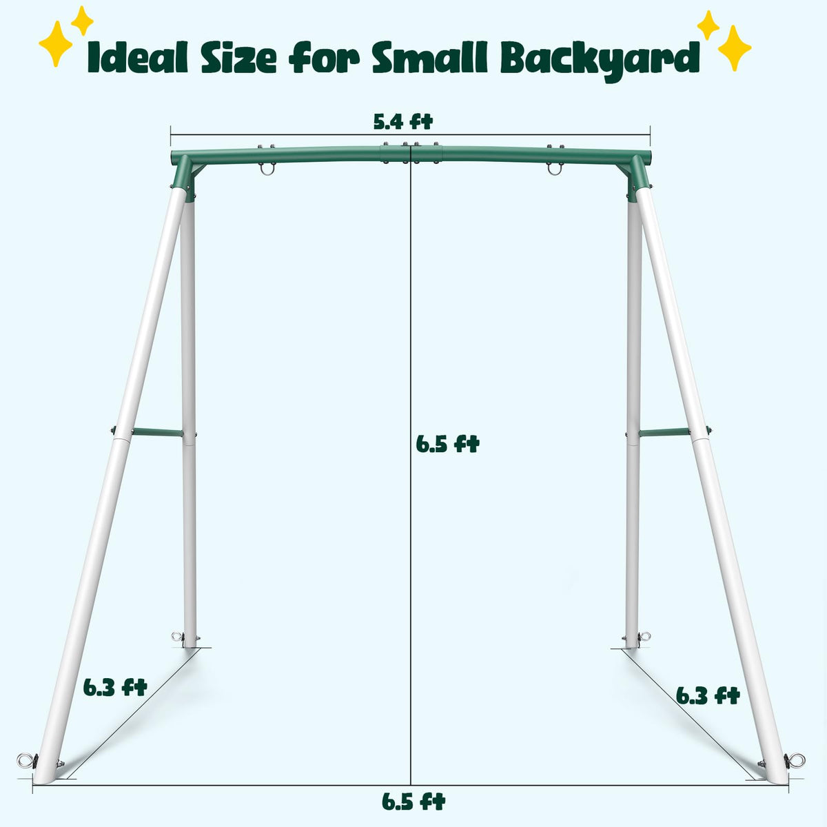 Hapfan backyard family fun scene with adults and kids swinging together.