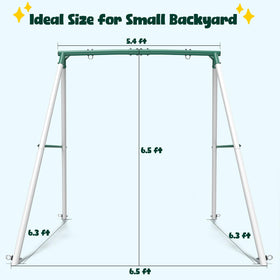 Hapfan backyard family fun scene with adults and kids swinging together.