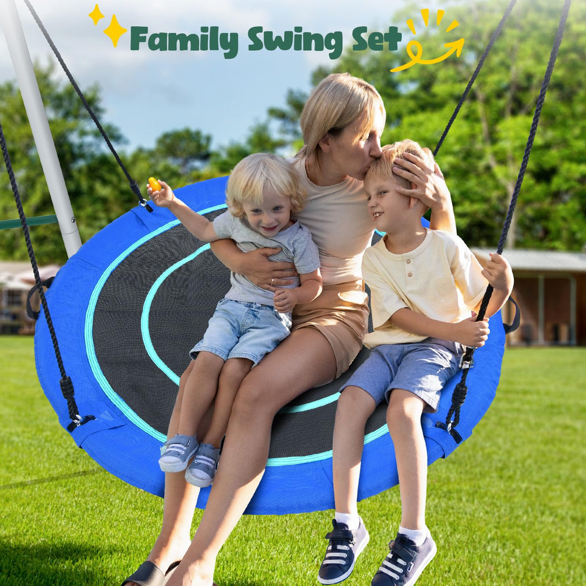 Hapfan outdoor swing arc showing a spacious movement range.