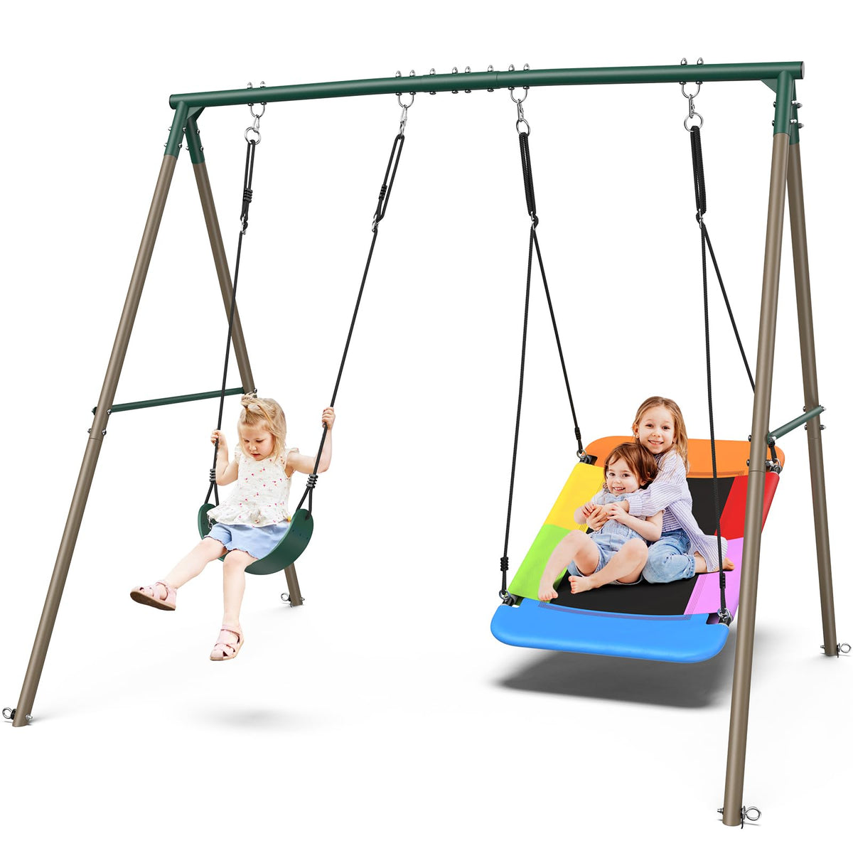 Hapfan platform-saucer swing offers a roomy toddler perch for parent bonding and safe play.