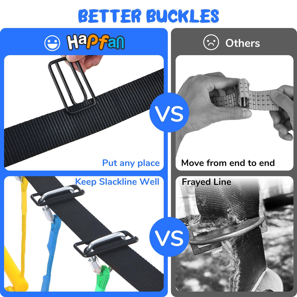 Hapfan portable slackline system for easy backyard or travel fun