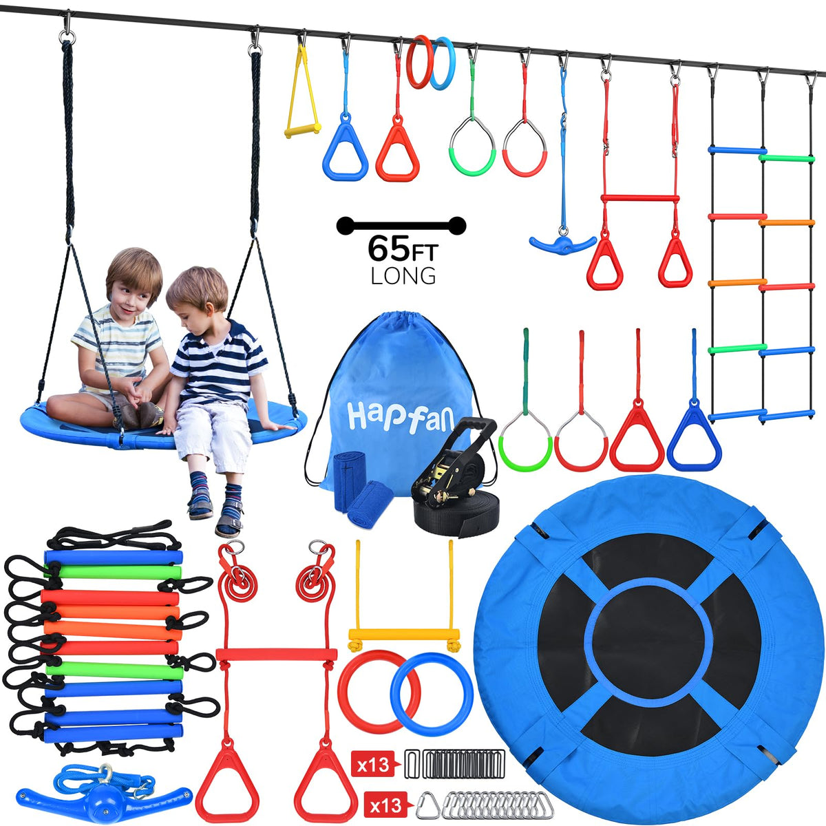 Hapfan saucer swing with 360-degree ninja twister for dynamic fun