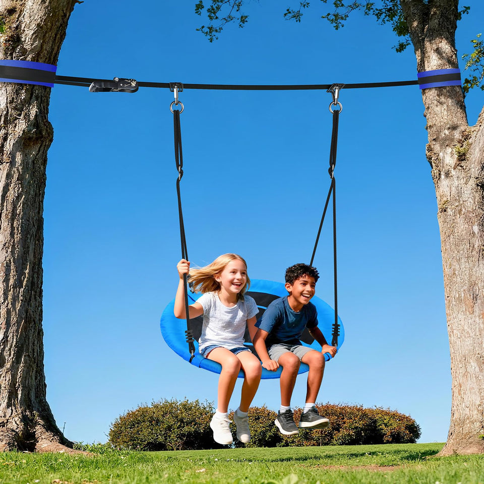 Hapfan Slackline Saucer Swing 40-inch ready for backyard fun and family play.