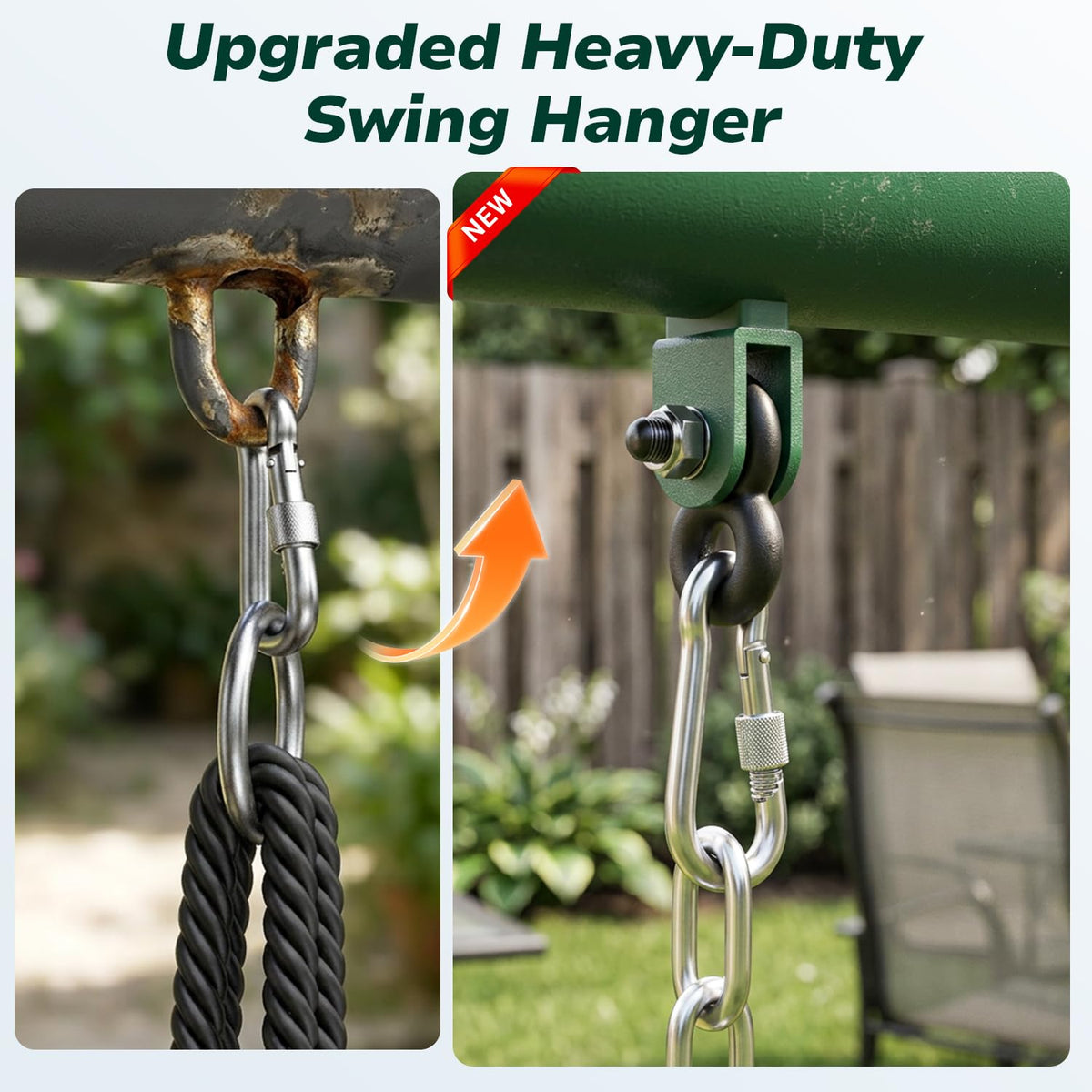 Hapfan upgraded swing hanger close-up shows smooth rotation