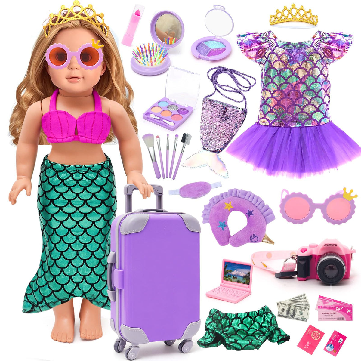 HAPGFS unicorn suitcase for 18in dolls, stylish travel accessory