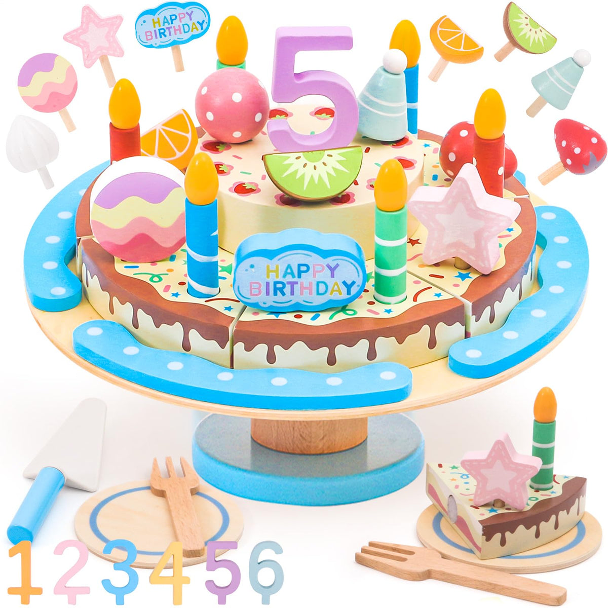 HAPGFS wooden birthday cake toy set base for pretend parties