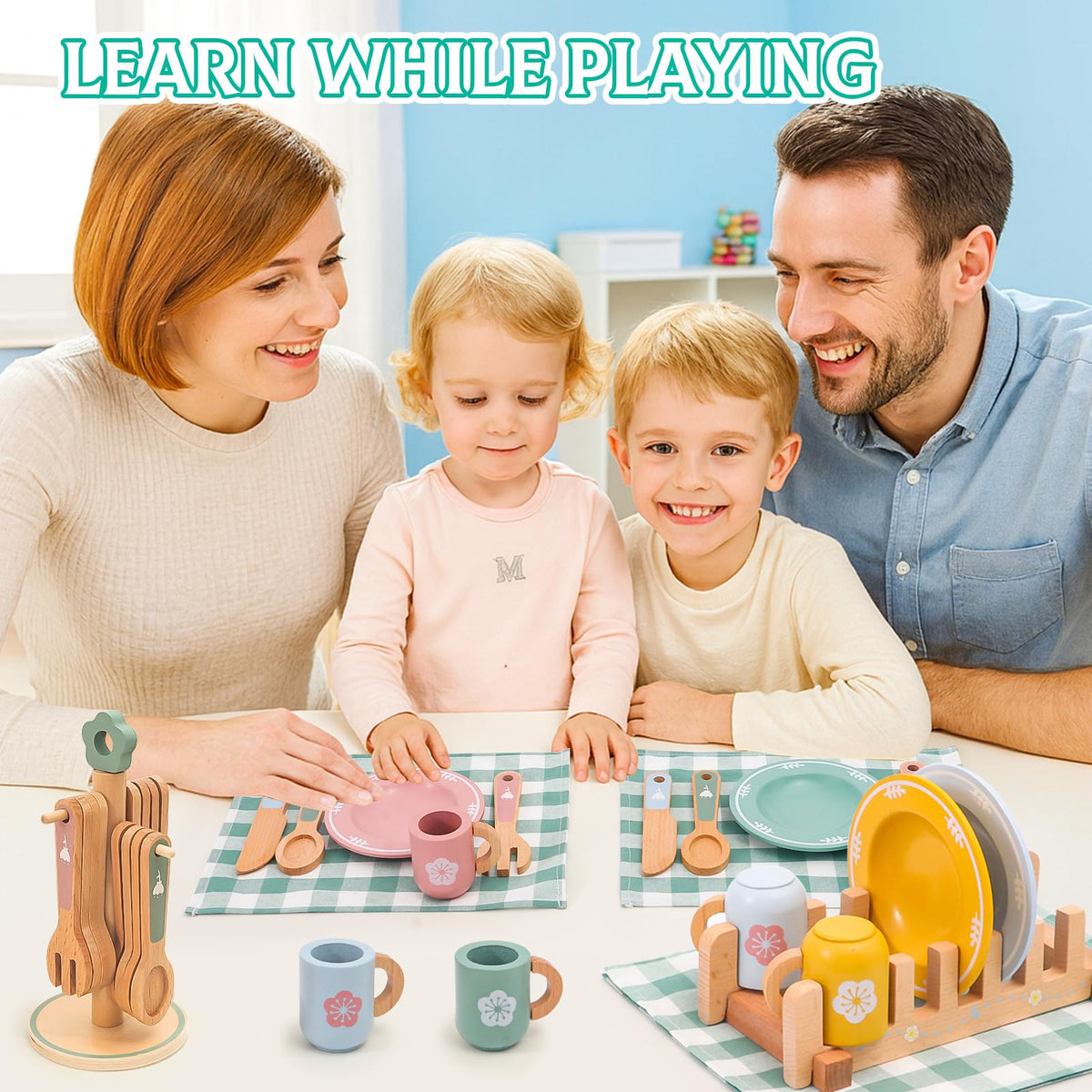 HAPGFS complete kitchen accessories set arranged for kids’ pretend dining