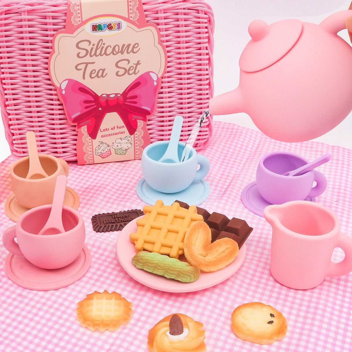 HAPGFS silicone tea set picnic basket keeps pieces organized on the go.