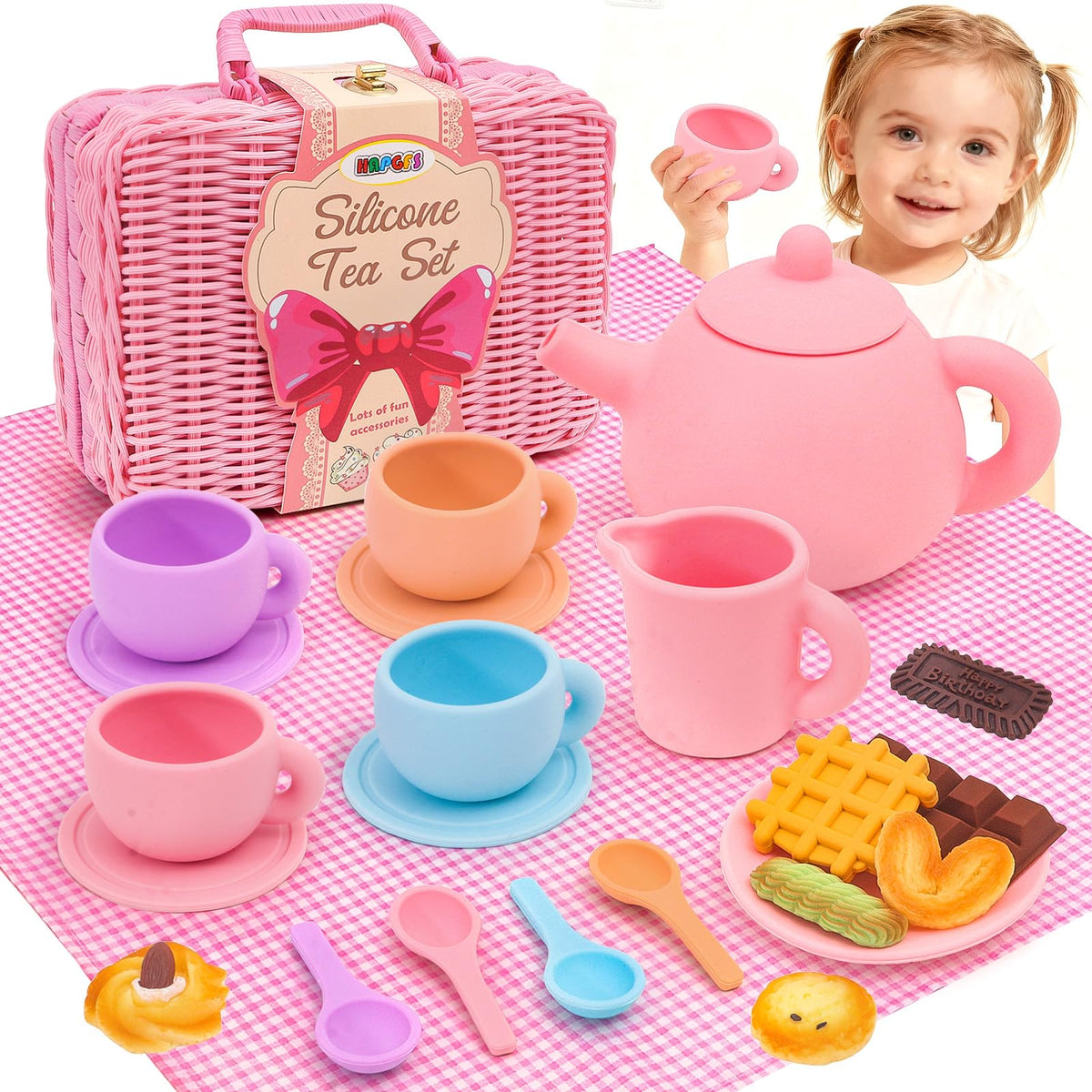 HAPGFS silicone tea set teapot for safe, imaginative play at home.
