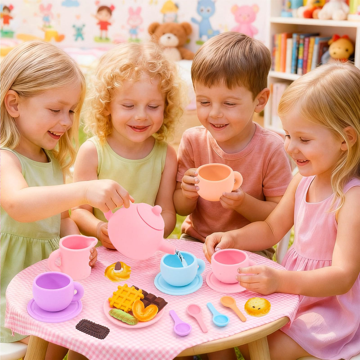 HAPGFS silicone tea set water pot ideal for pour-friendly pretend sessions.
