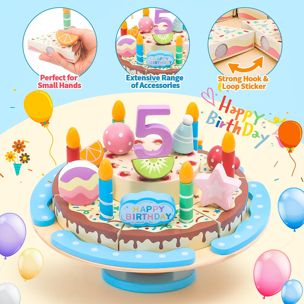 HAPGFS two-tier wooden cake for imaginative play and storytelling