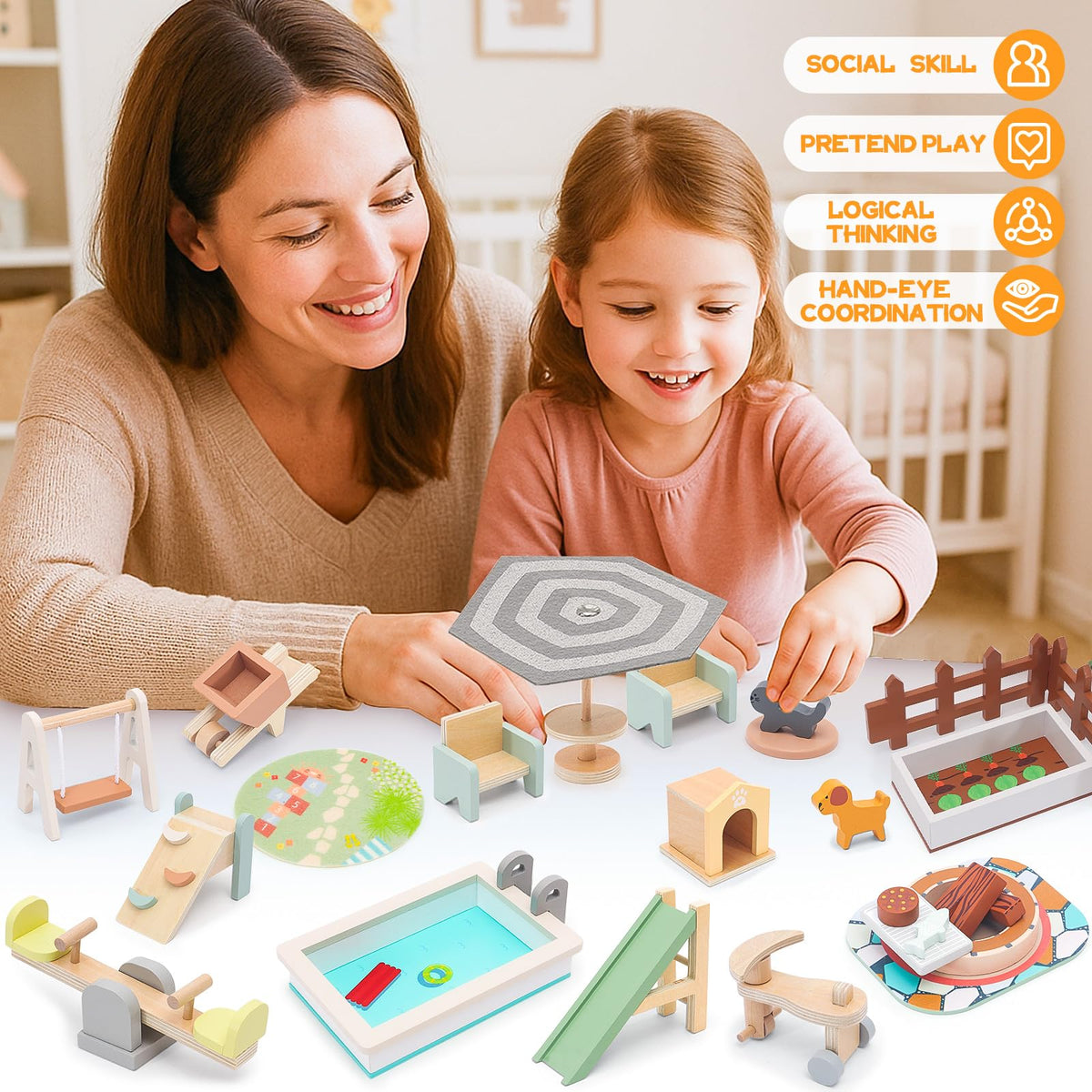 HAPGFS all-in-one outdoor set fits standard dollhouses for durable play.