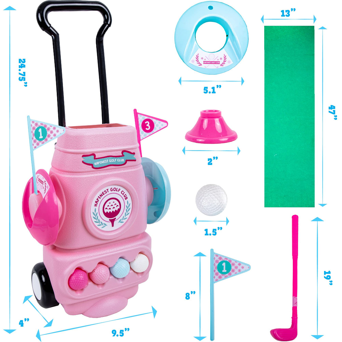 Hapinest toddler golf clubs in pink for safe kid-friendly practice