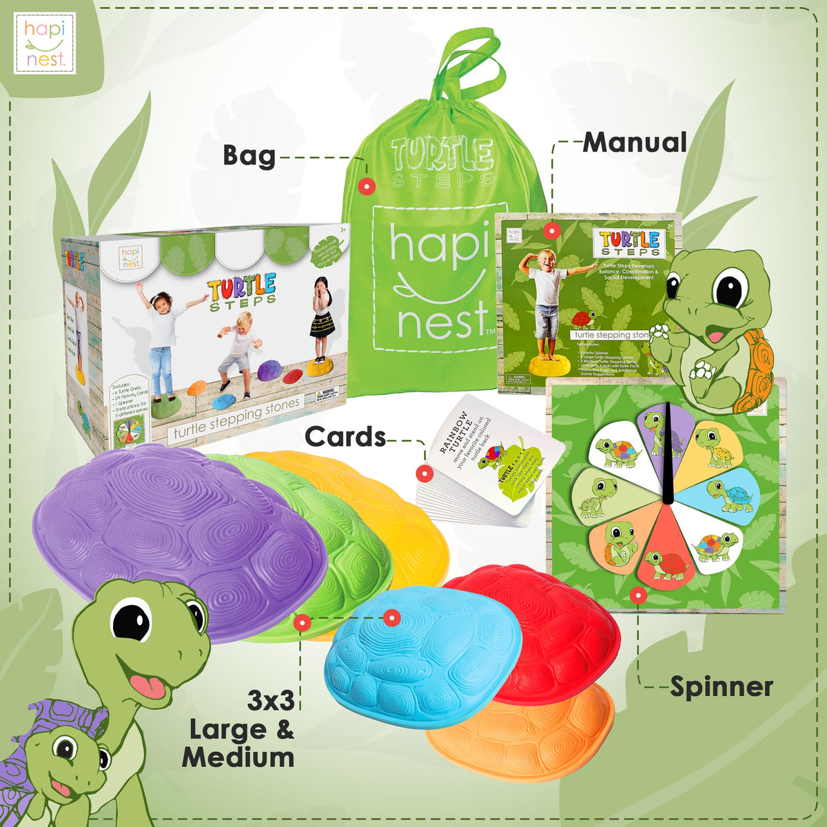 Hapinest Turtle Balance Stones with spinner and activity cards for learning
