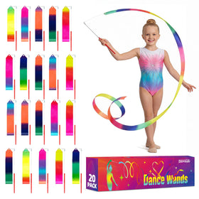 HAPMARS 20-pack ribbon dance wands with bright rainbow streamers in motion
