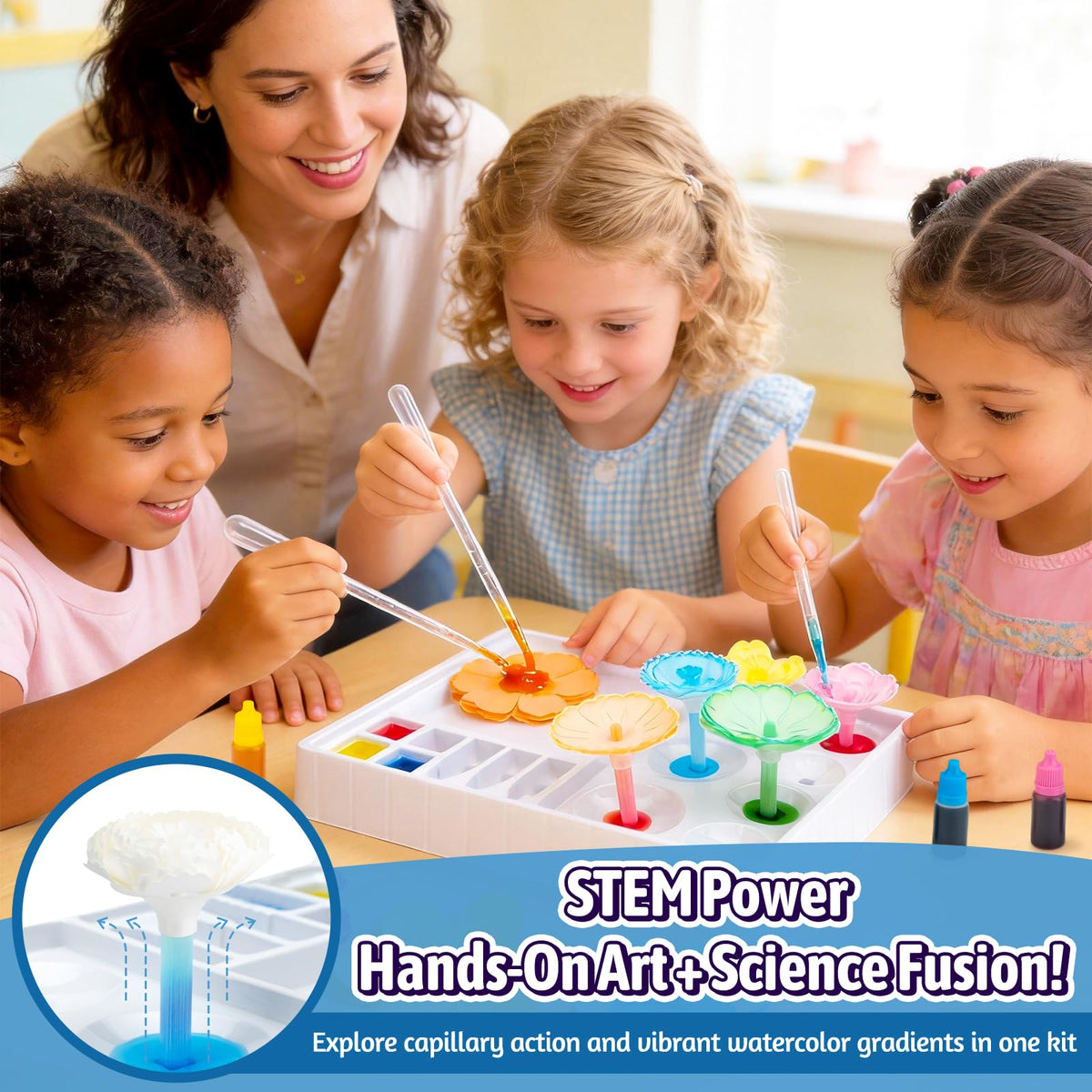 HAPMARS droppers help kids observe capillary action with color changes