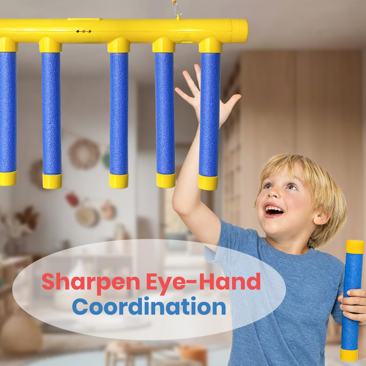 Happi Tini Reflex Sticks portable setup for gym, classroom, or home.