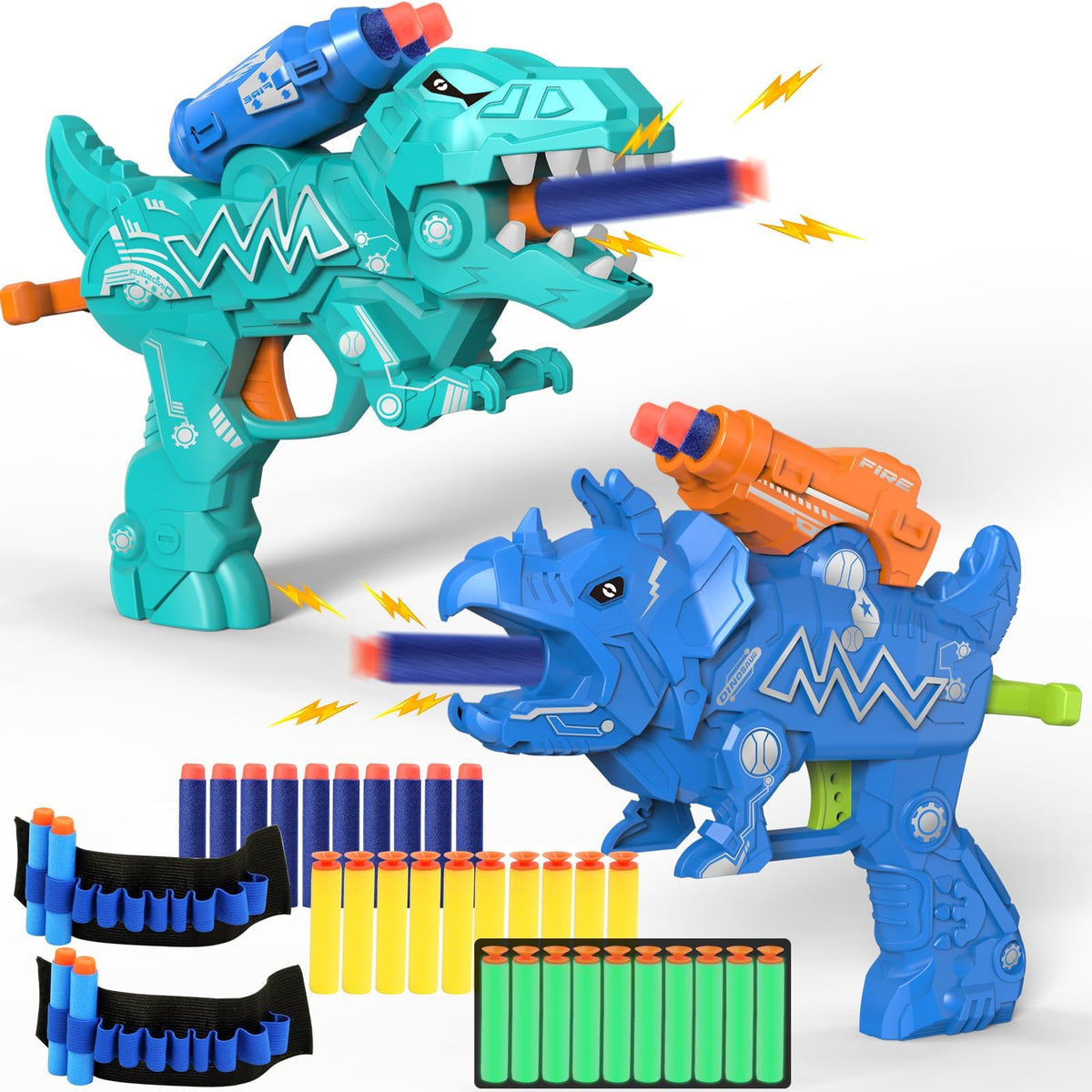 Happitry Dino Blaster with T-Rex design promotes imaginative play and coordination.