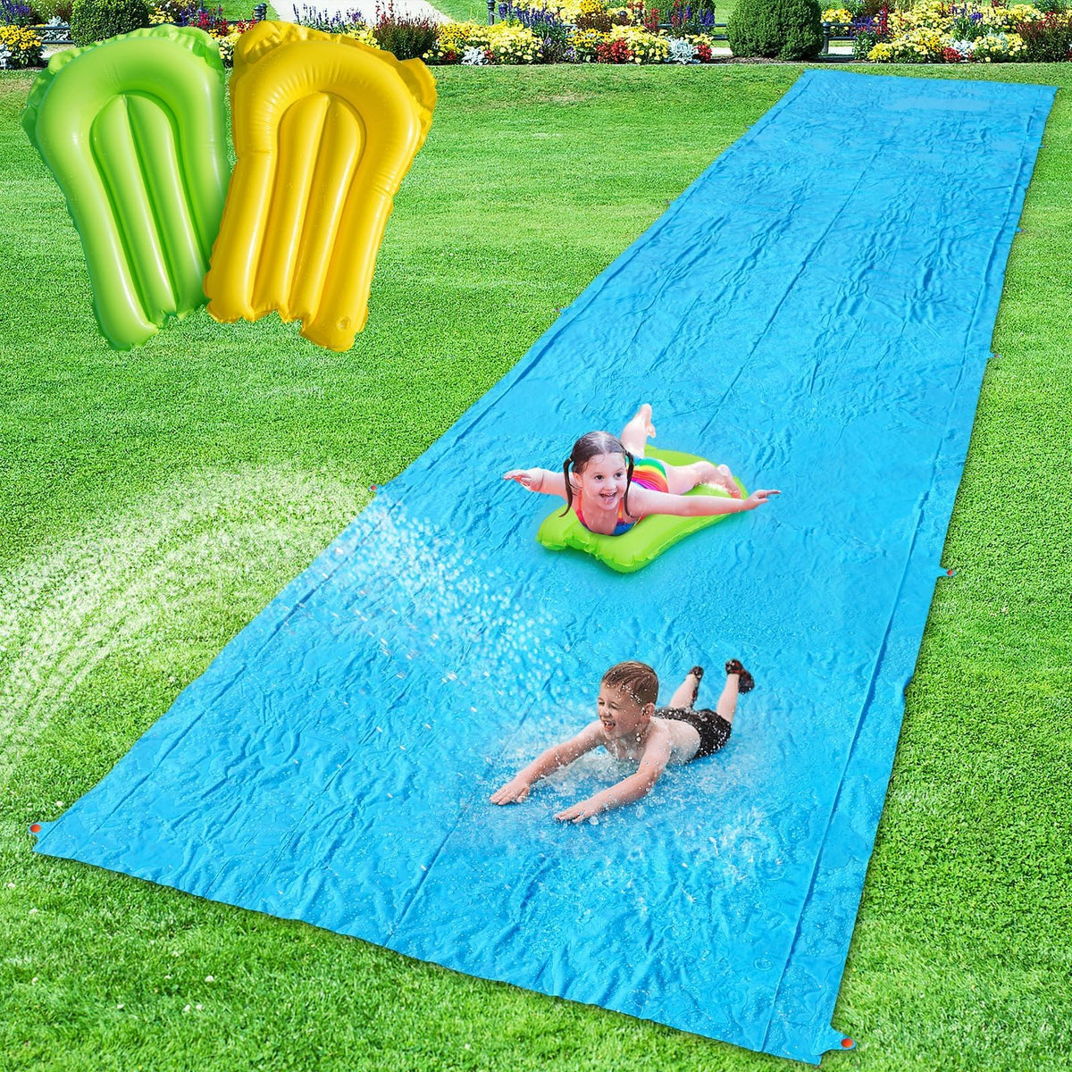 Happy Aplenty 40ft slip lawn water slide in action for backyard fun.