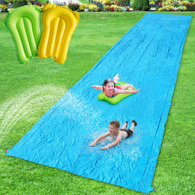 Happy Aplenty 40ft slip lawn water slide in action for backyard fun.