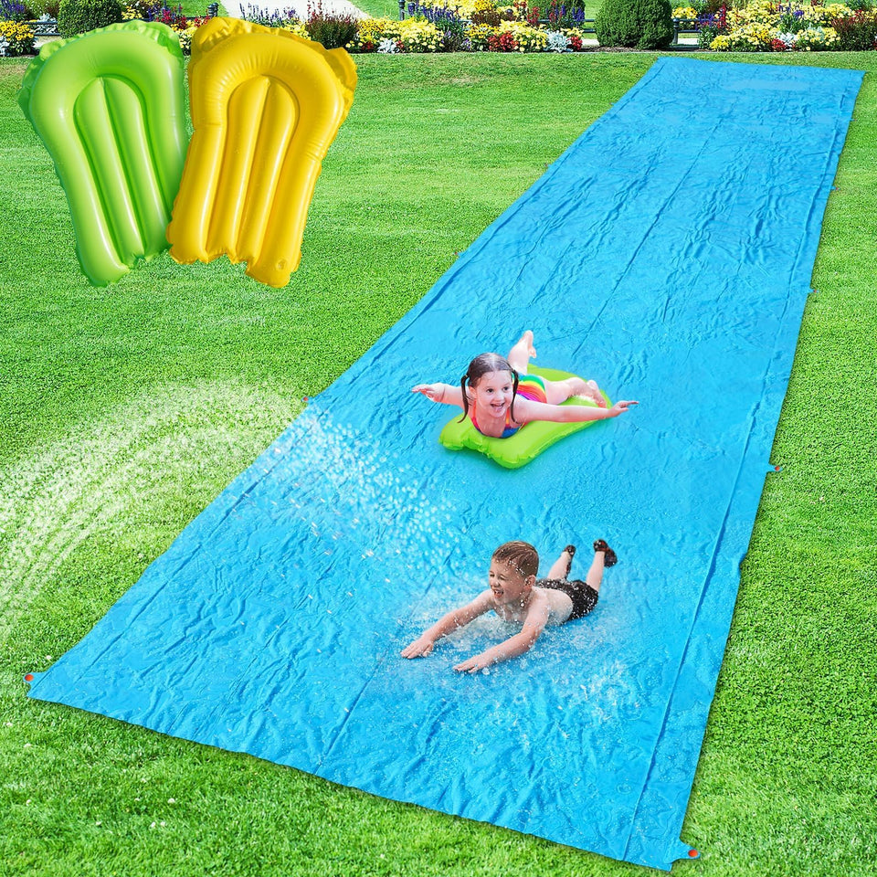 Happy Aplenty 40ft slip lawn water slide in action for backyard fun.
