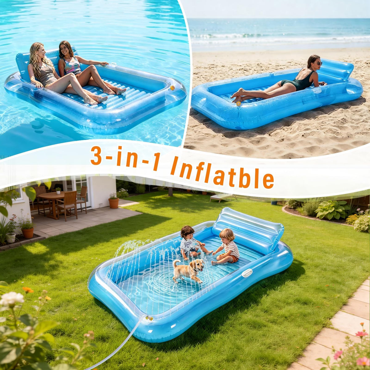 Backyard pool float by Happy Aplenty suitable for lounging, splashing, or lake use.