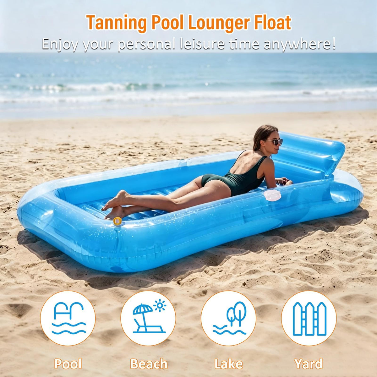 Easy inflation and quick deflation with Happy Aplenty pool lounger for portable backyard fun.
