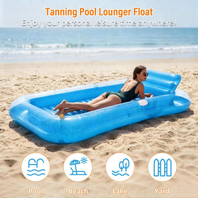 Easy inflation and quick deflation with Happy Aplenty pool lounger for portable backyard fun.
