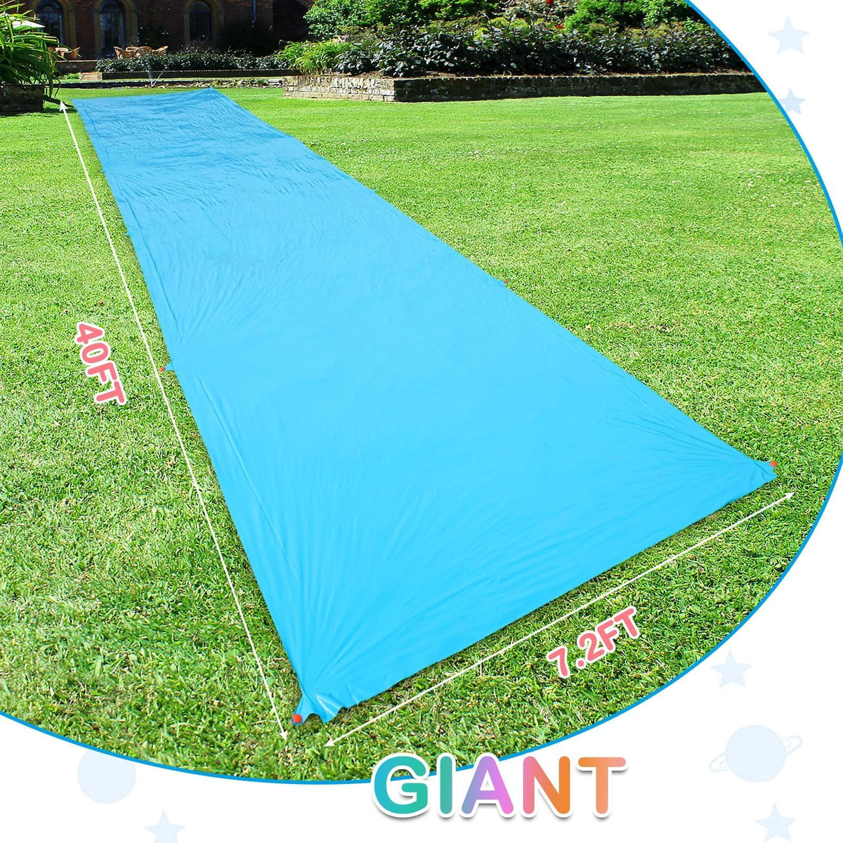 Happy Aplenty giant slip water slide for family fun on sunny days.