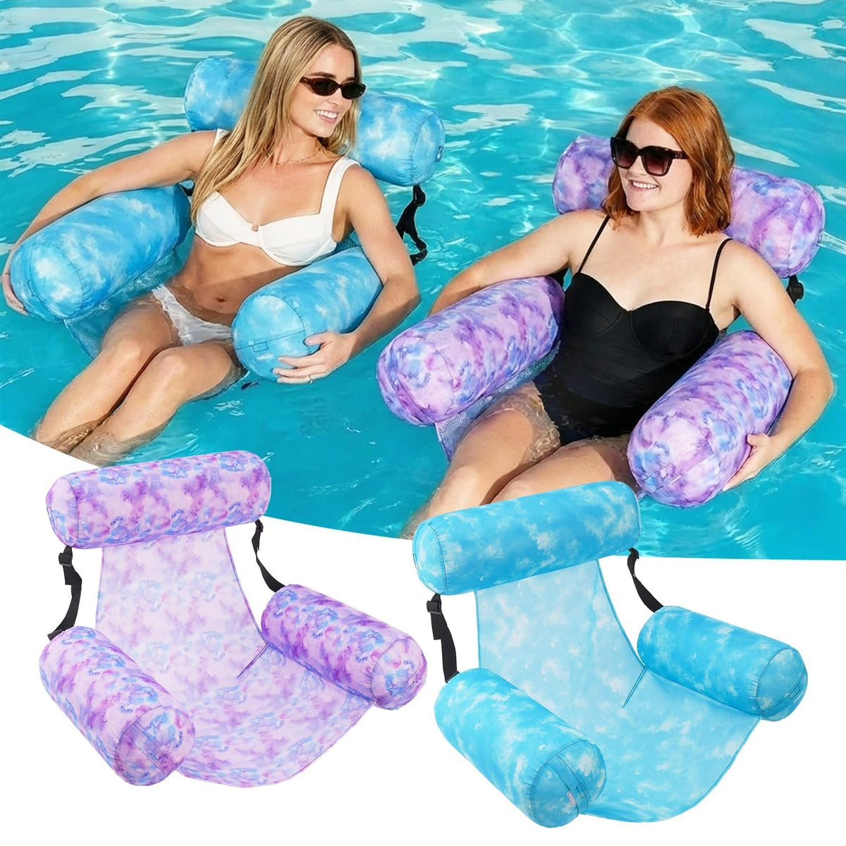 Happy Aplenty inflatable pool float chair with cloud-pattern for lounging comfort
