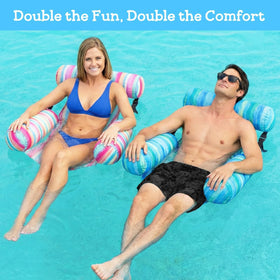 Happy Aplenty watercolor stripe float showcases stylish lounging design.