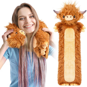 Happy Fuel Brown Highland Cow microwavable weighted plush for cozy warmth.