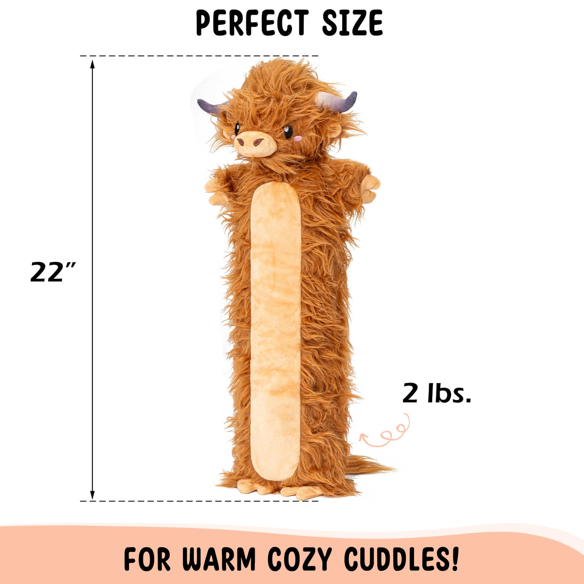 Happy Fuel Highland Cow plush featuring a heatable design and gentle warmth.