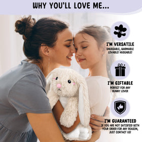 Happy Fuel bunny plush features removable heating pad for easy care