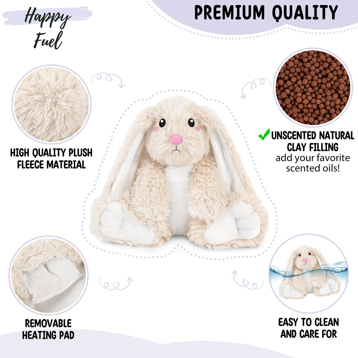 Happy Fuel bunny heating pad removable for easy warmth customization