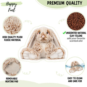 Happy Fuel Bunny being warmed in microwave to deliver soothing heat.