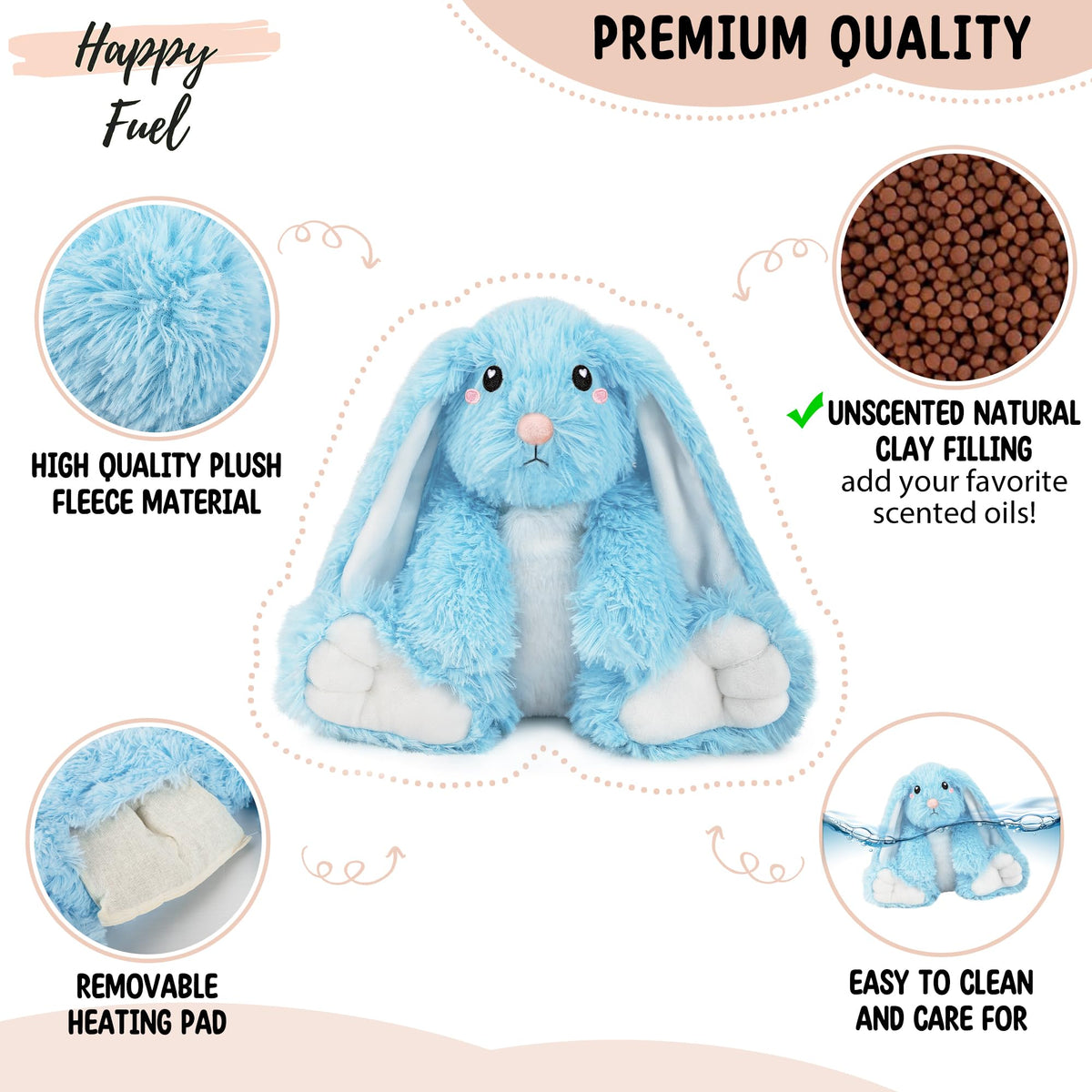 Happy Fuel Bunny with removable heating pad for easy heat