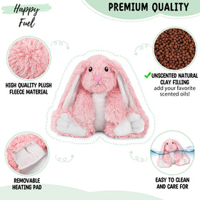 Happy Fuel bunny with removable heating pad for quick warmth.