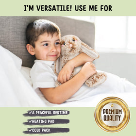 Happy Fuel Bunny shows 1.5 lb weighted design for comforting heft.