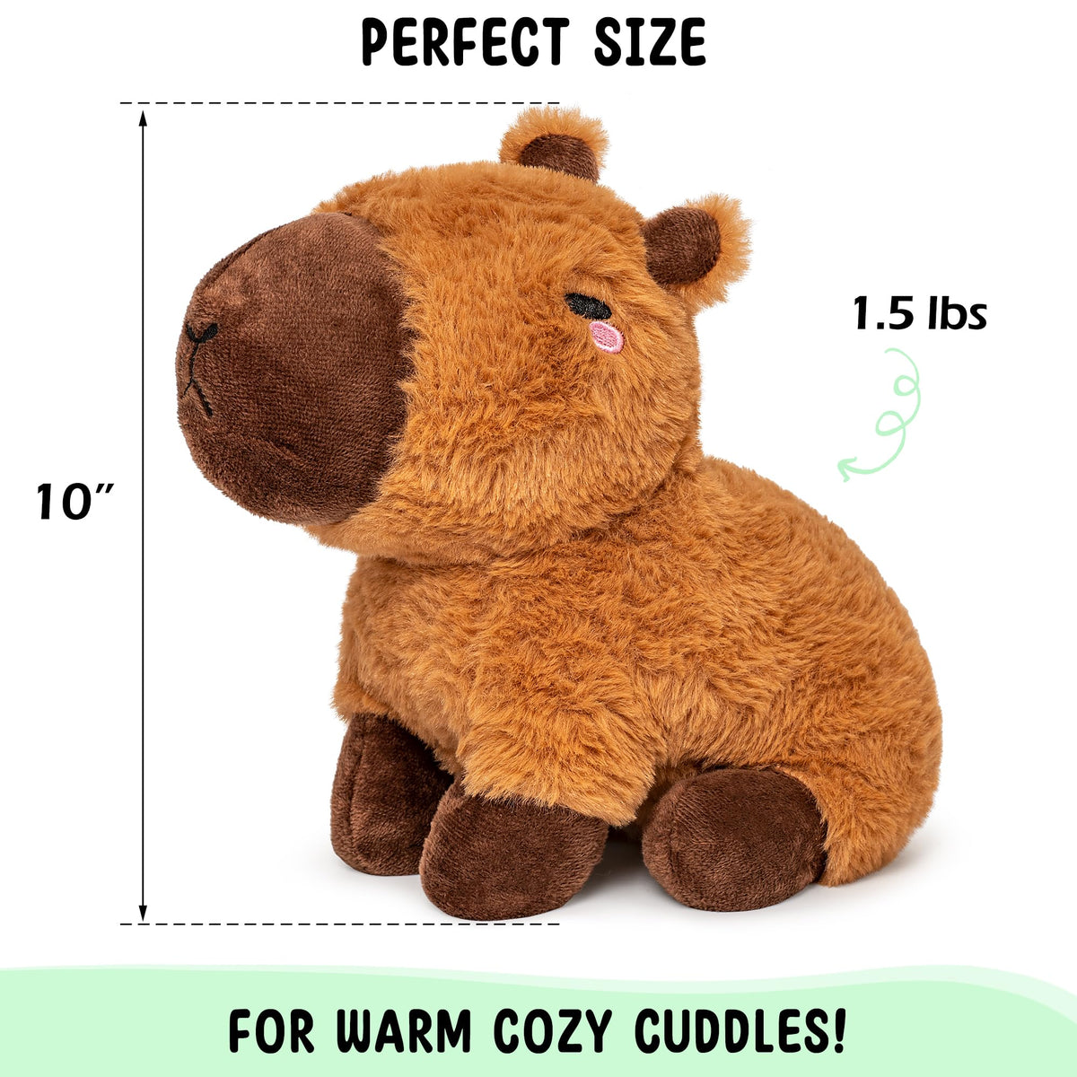 Removable heating pad enables quick, comforting heat with Happy Fuel Capybara