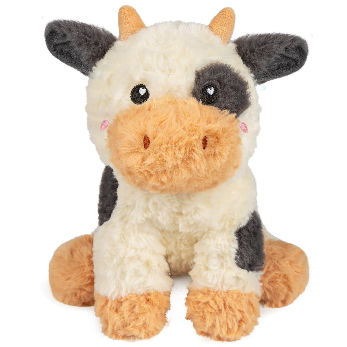 Happy Fuel cow microwavable plush with 1.5 lb weight for comforting warmth.