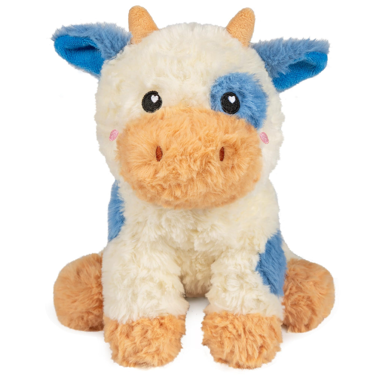 Happy Fuel cow microwavable plush with 1.5 lb weight for comforting hugs.
