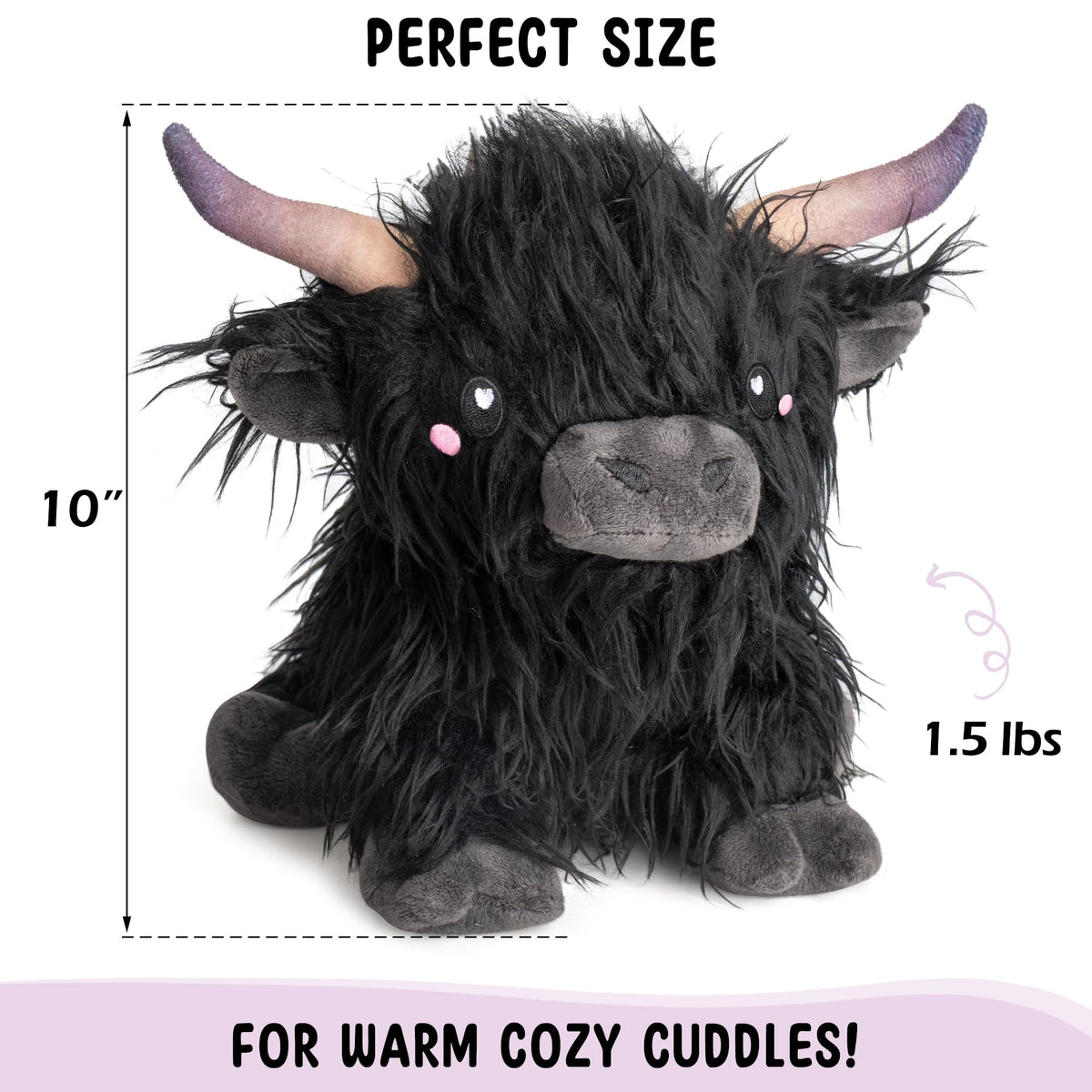 Happy Fuel Highland Cow microwavable use demonstrates quick warmth for cozy nights