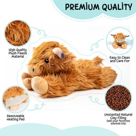 Removable heating pad from Happy Fuel Highland Cow plush for easy heating