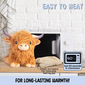 Kawaii Highland Cow plushie works hot or cold for versatile comfort.