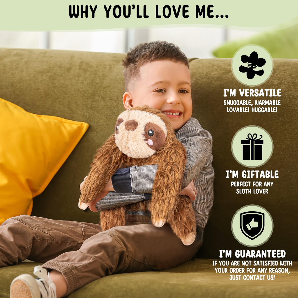 Happy Fuel Sloth hot and cold therapy for versatile comfort.