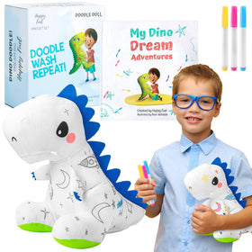 Happy Fuel T-Rex plush coloring set box for budding artists