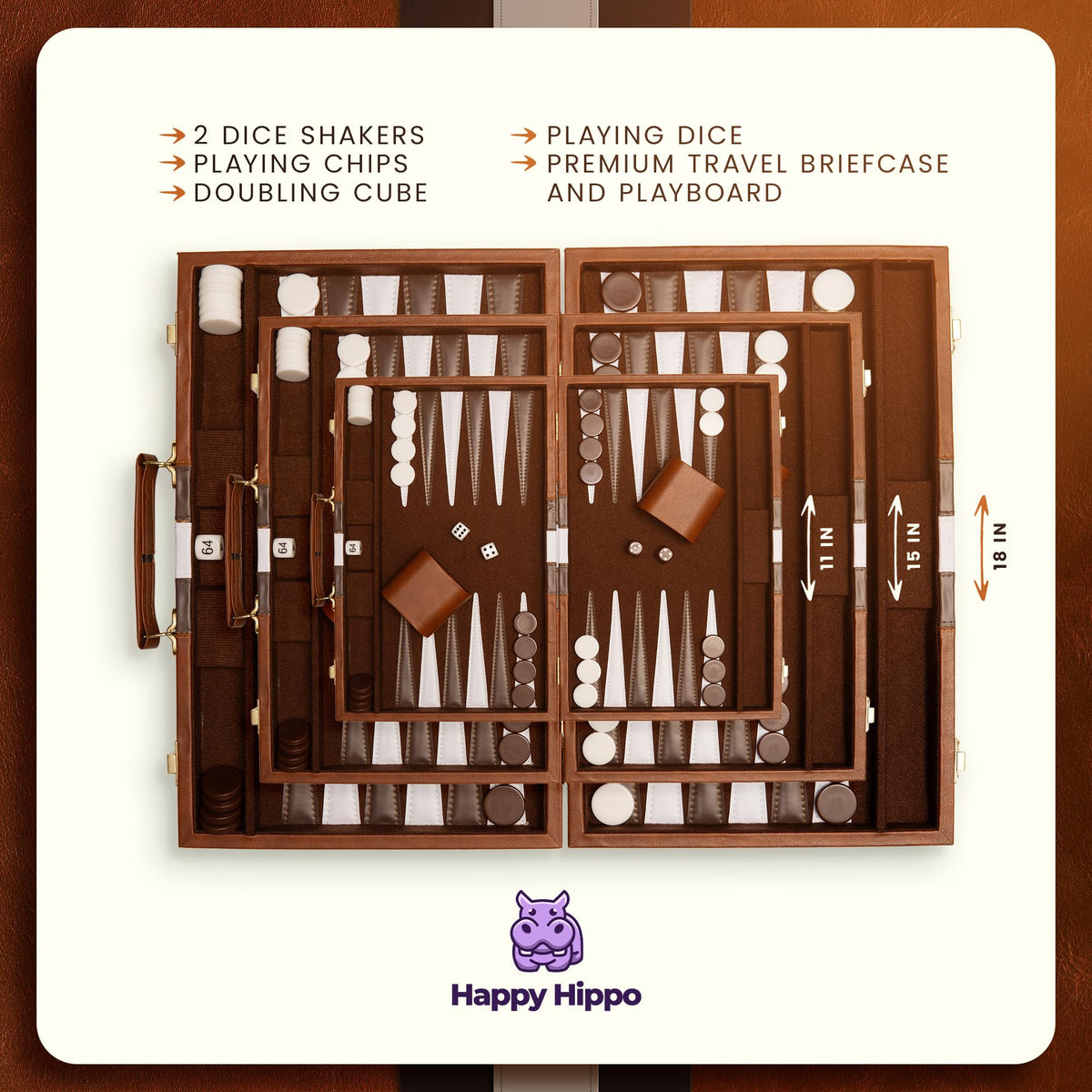Happy Hippo backgammon dice and doubling cube for classic play